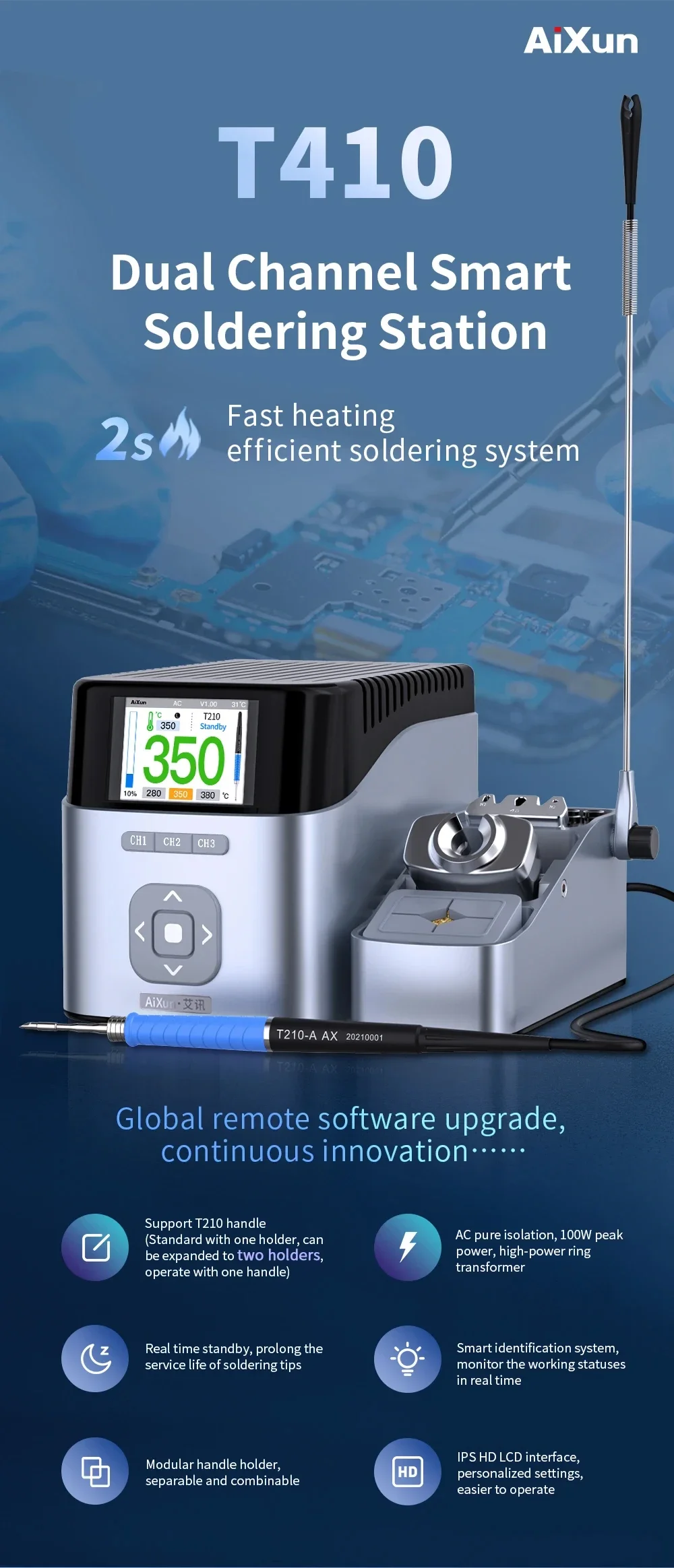 ใหม่ Aixun T410 T405 T435 BGA Soldering Station สนับสนุน T245 T210 T115 จับสําหรับโทรศัพท์มือถือ PCB เมนบอร์ดซ่อมอิเล็กทรอนิกส์