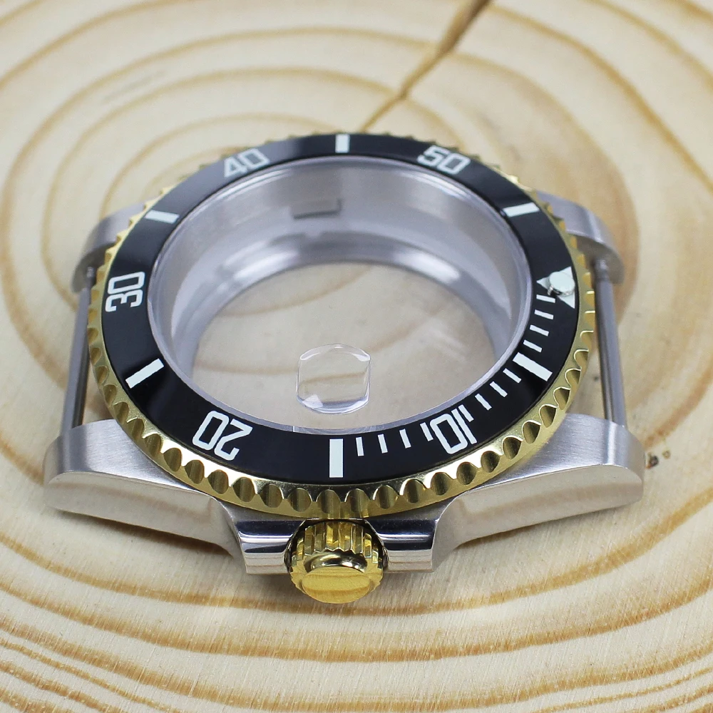 NH35 40MM SUB silvery Gold Watch Case C3 Luminous Ceramic Insert Sapphire glass For NH34 NH35 NH36 ETA2824 8215 Movts Submariner