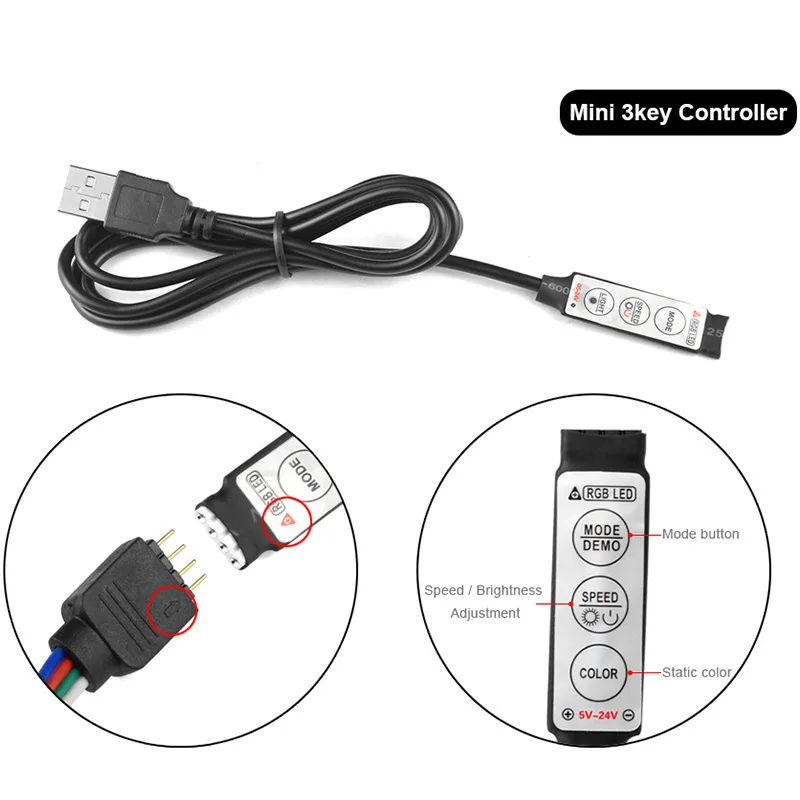 Controlador LED USB 5V 6A 30W Mini RGB, atenuador con 3/17/24/44 teclas, IR, RF, Control remoto inalámbrico para tira de luz de Color 5050 2835