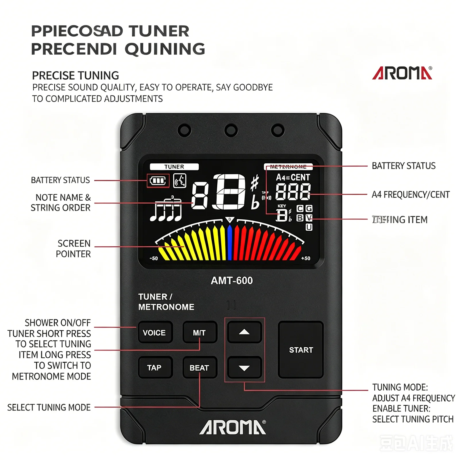 AMT-600 Digital Metronome Tuner Rechargeable Device with Stereo Headphone Output Calibration Tuner for Guitar Instruments image 2