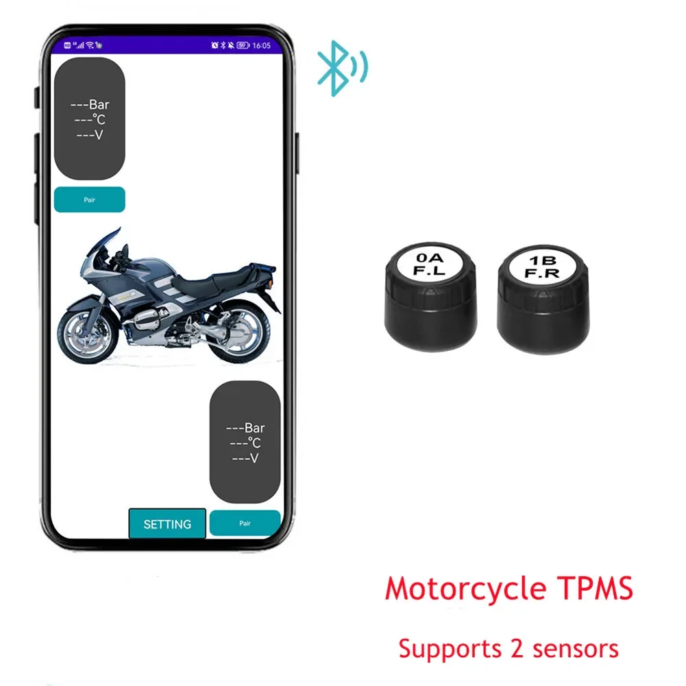 

2Pcs Motorcycle Blue-tooth Tire Pressure Sensor TPMS Blue-tooth Tire Pressure Monitoring System External Tire Pressure Sensors