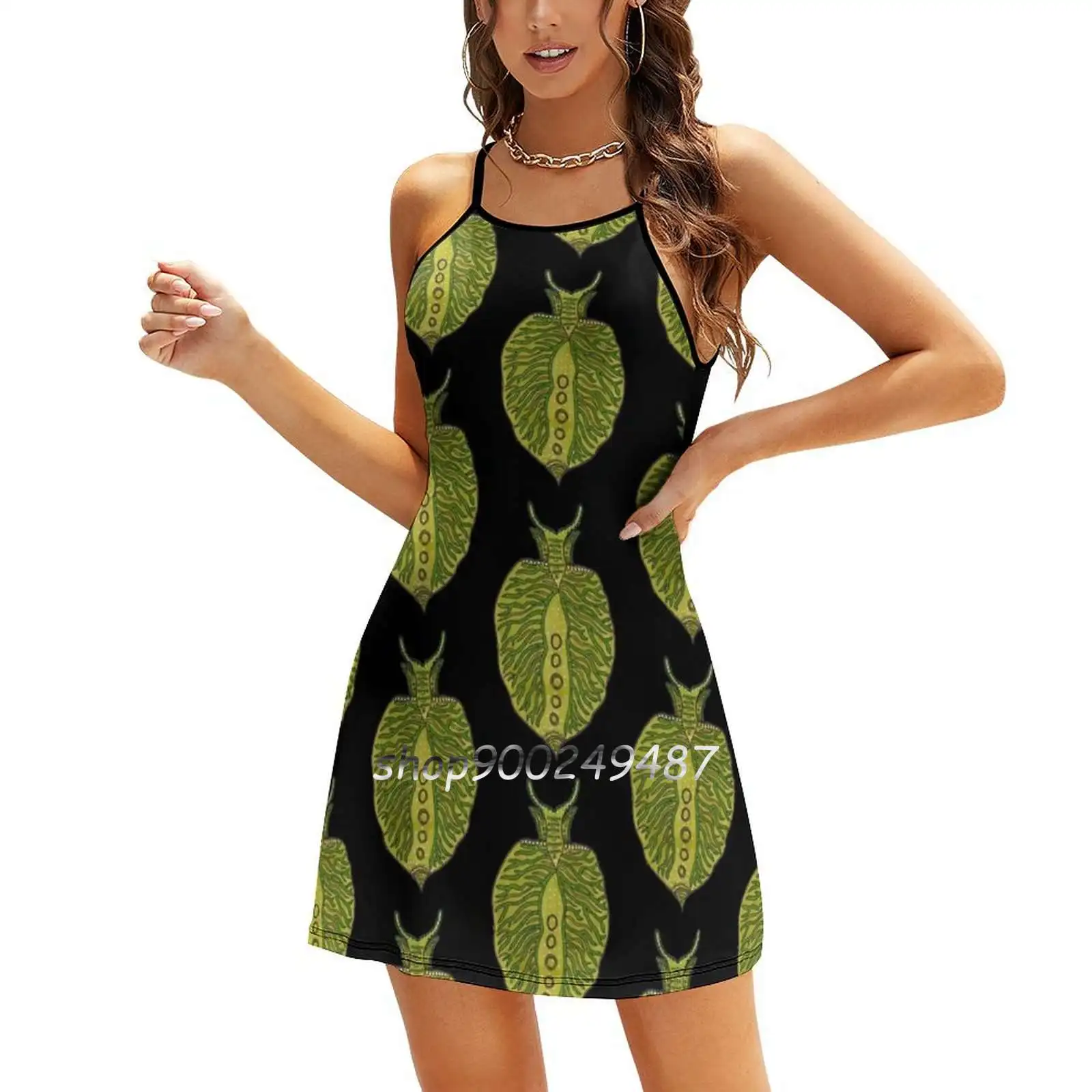 Emerald Green Sea Slug Sweetheart Knot Flared Dress Fashion Design Large Size Loose Dress Nudibranch Sea Slug Marine Biology