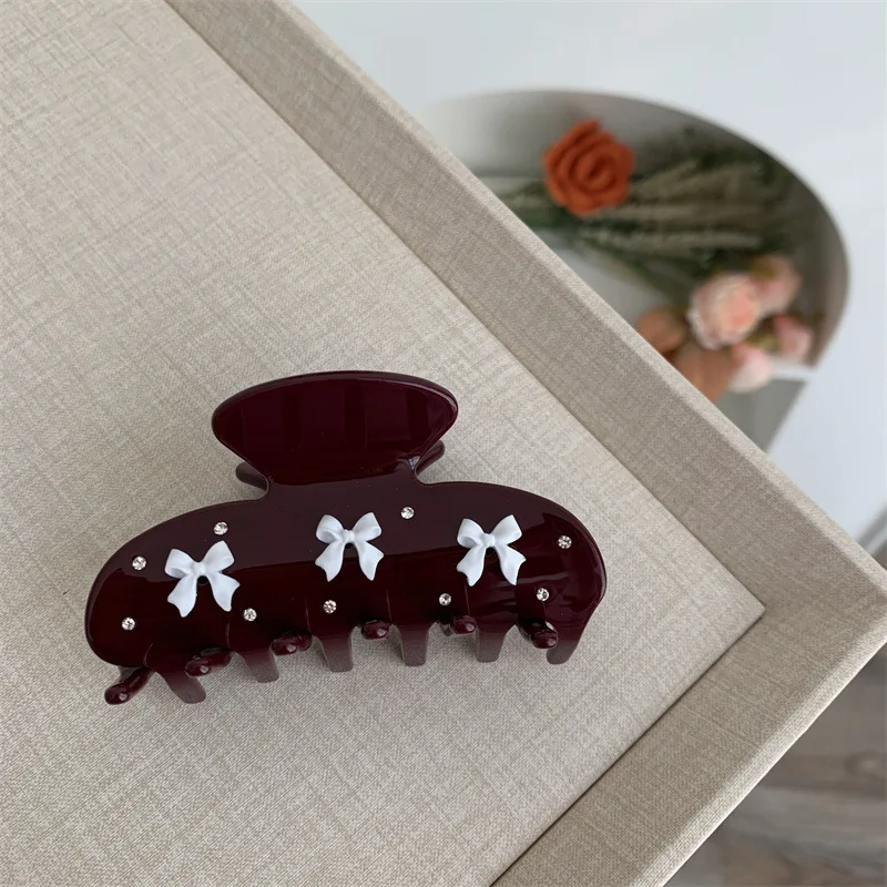 Advanced Coffee Color Matching Cherry Red Acetate Hair Clips Cute Bow Hair Claw Shark Clip Medium Hair Accessories For Women