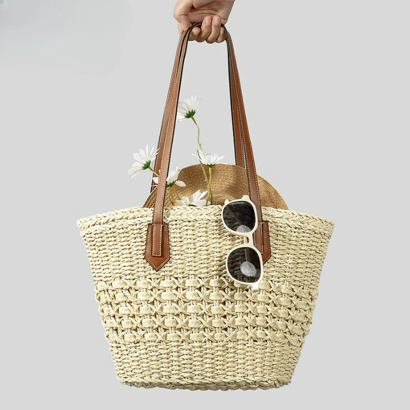 

Wholesale of large capacity vegetable baskets, grass woven bags, women's shoulder bags, handmade woven handbags