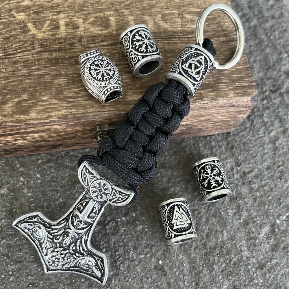 

1Pcs Retro Odin Aegishjalmur Raven Slavic Kolovrat Symbols Thor Hammer Mjolnir Viking Mens Keychains Amulet Jewelry Gifts