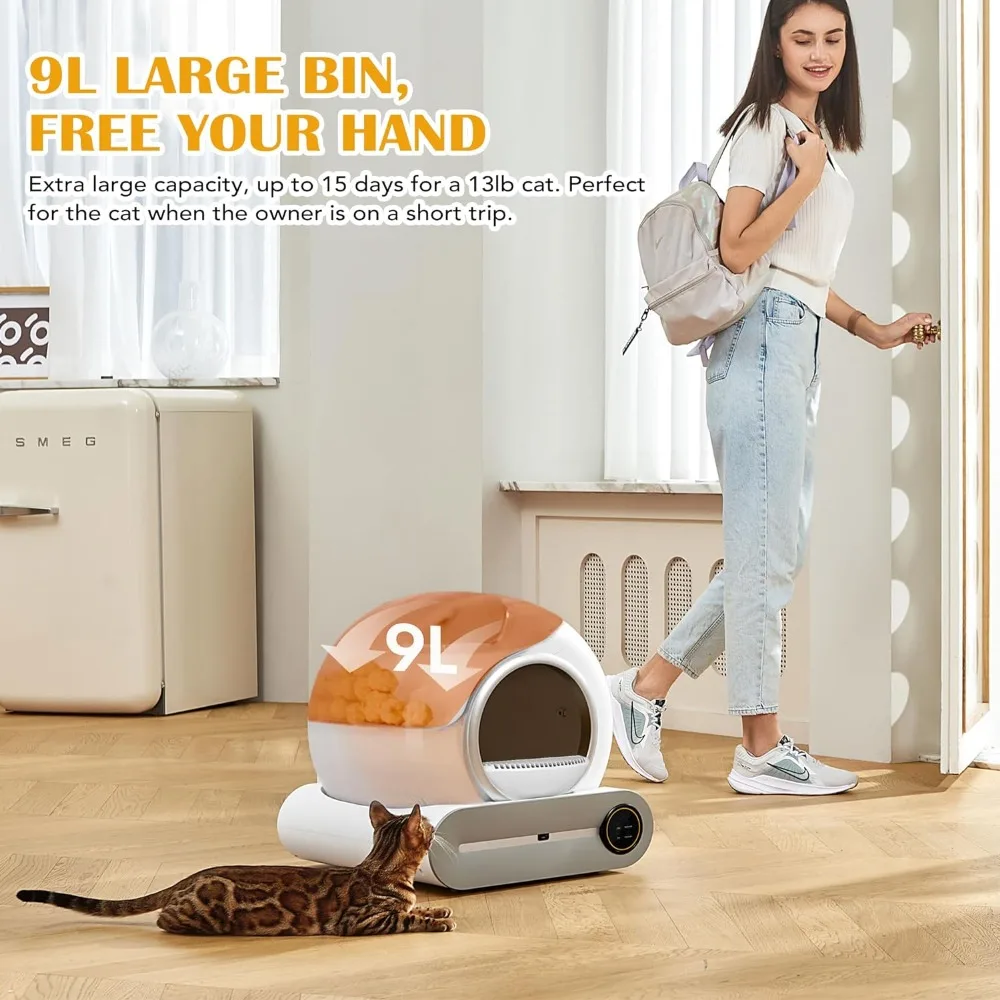 self Cleaning Cat Litter Tray Automatic Smart Litter Box Self Cleaning Large with App Control Oled Display Extra-Large Capacity