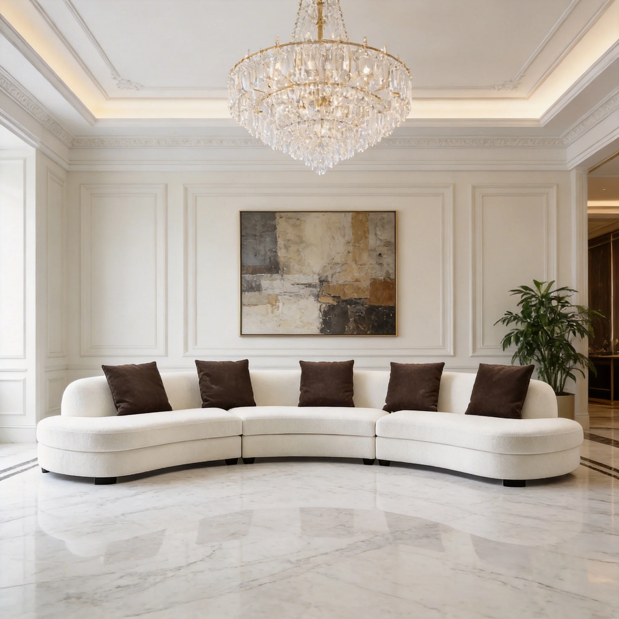 Nordic Style Tufted Convertible Upholstered Fabric Sectional Sofa with Curved Arms for Hotel Villa Apartment Living Rooms