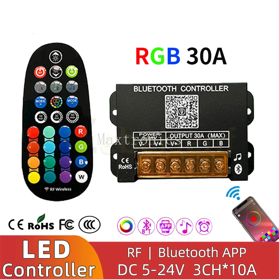 Smart Bluetooth LED Controller PWM Dimmer APP Timing RF Remote 10A/CH for Single Color,RGB,RGBW LED Strip /Modules Light DC5-24V