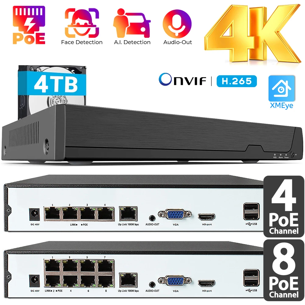 

4K 8CH POE NVR (1080P/3MP/4MP/5MP/8MP) Network Video Recorder,CCTV Recorder for 8x 8MP IP Cameras,8-Channel Power Over Ethernet