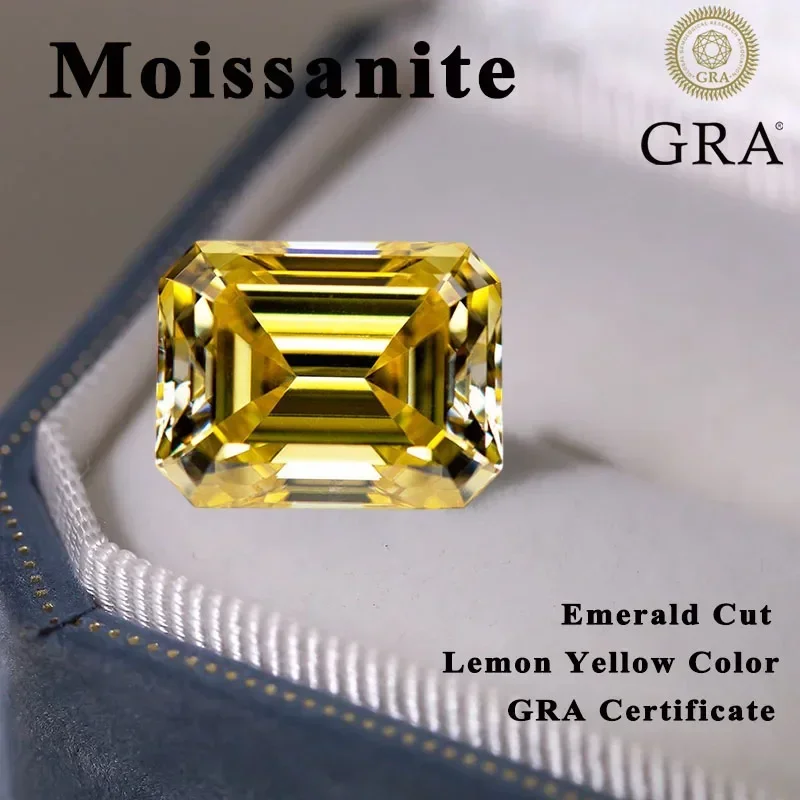 Afbeelding 3: Moissanite Emerald Cut Citroengele kleur Gem Lab Grown Diamond Charms DIY Ring Ketting Oorbellen Materialen met certificaat