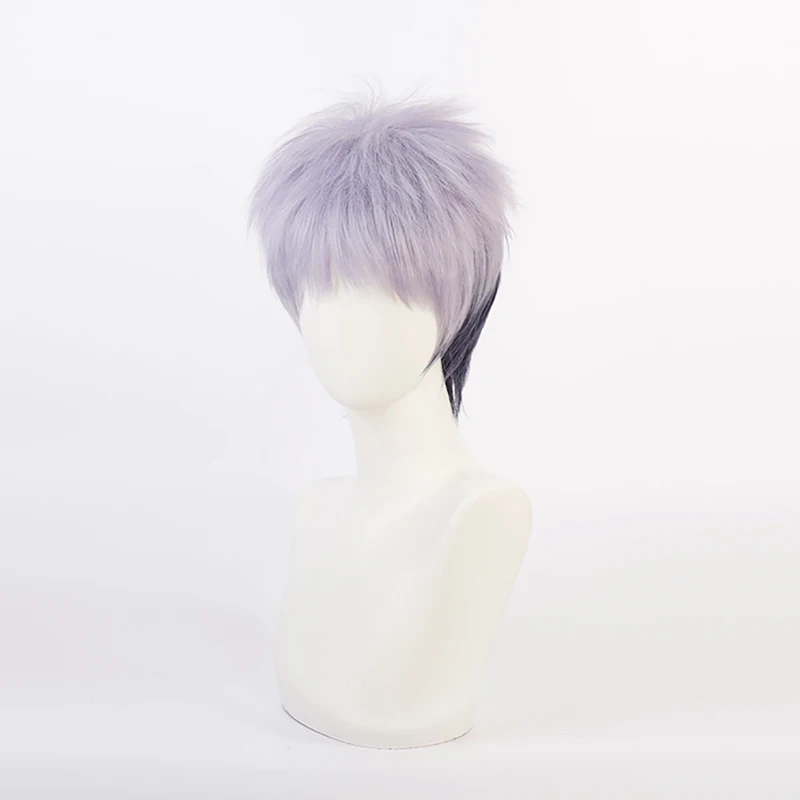 Anime Takashi Mitsuya Cosplay Wig Short Gray Ombre Heat Resistant Synthetic Hair Wigs + Wig Cap