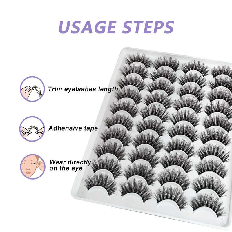 3Dナチュラルミンクつけまつげ,まぶたエクステ,アイメイク,長持ち,9〜14mm, 20ペア