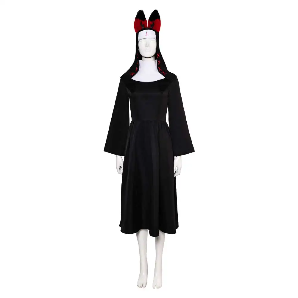 Anime Hazbin Cosplay Traje Para Mulheres, Vestido De Freira Preto, Alastor, Óculos, Chapéu, Chapéu, Chapéu, Roupa, Dia Das Bruxas, Fato De Festa De Carnaval