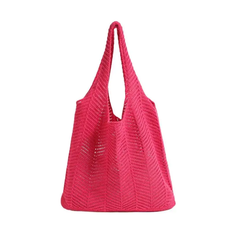 

Fashion Woolen Knitted Shoulder Bags for Women Simple Hollow Crochet Tote Bags Female Large Capacity Handbag Casual Shopper Bag