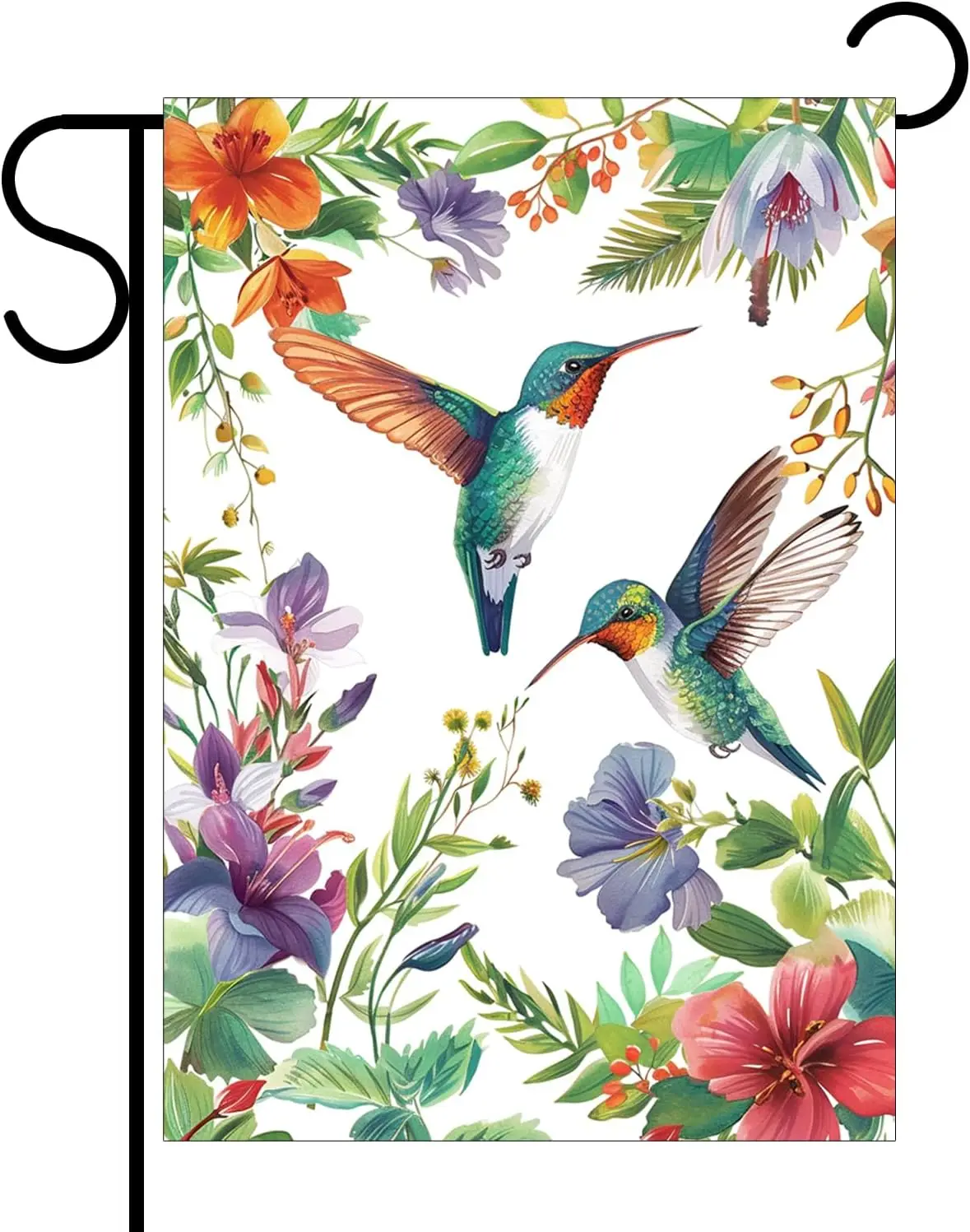 Summer Hummingbird Garden Flag 12 x 18 Flower banner Vertical Double Sided Welcome Yard Flags For Outside Decorations KKW