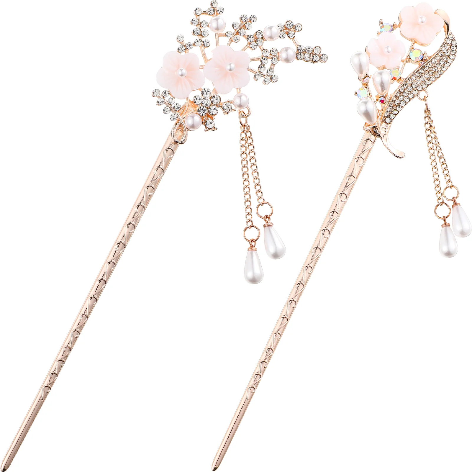 2 Pcs Pearl Tassel Hairpin Wedding Accessories Vintage Chopsticks Chinese Style Retro Alloy for Bun Women Celebration