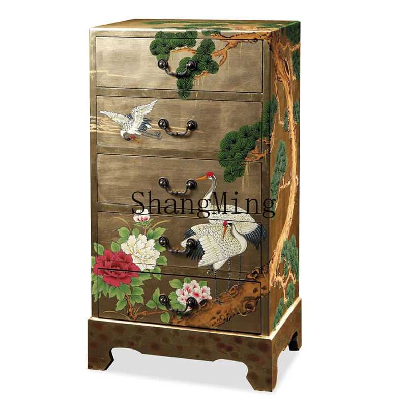 

CL new Chinese gold leaf painted crane lotus five or six buckets solid wood sofa sideboard