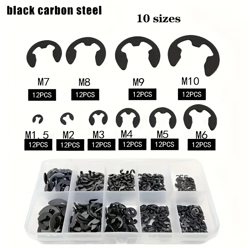120PCS Carbon Steel E-Type Snap Shaft E-Type Retaining Ring Snap Combination Kit, Used in Automotive and Other Fields