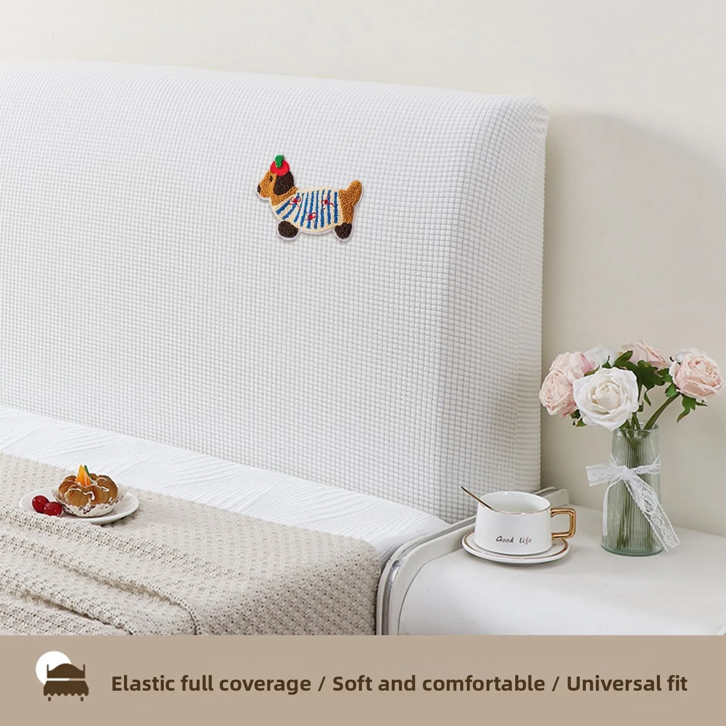 Creamy Style Bedside Cover Soft Plush Elastic Full Wrap  Proof Dust Proof Backrest Protector Bedroom Decorative Cover view 3