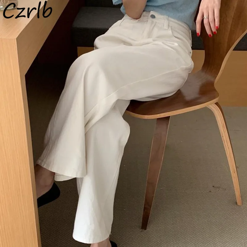 여성 데님 워싱 솔리드 빈티지 하이웨이스트 청바지 한국 스타일 패션 레트로 캐주얼 데일리 올매치 시크