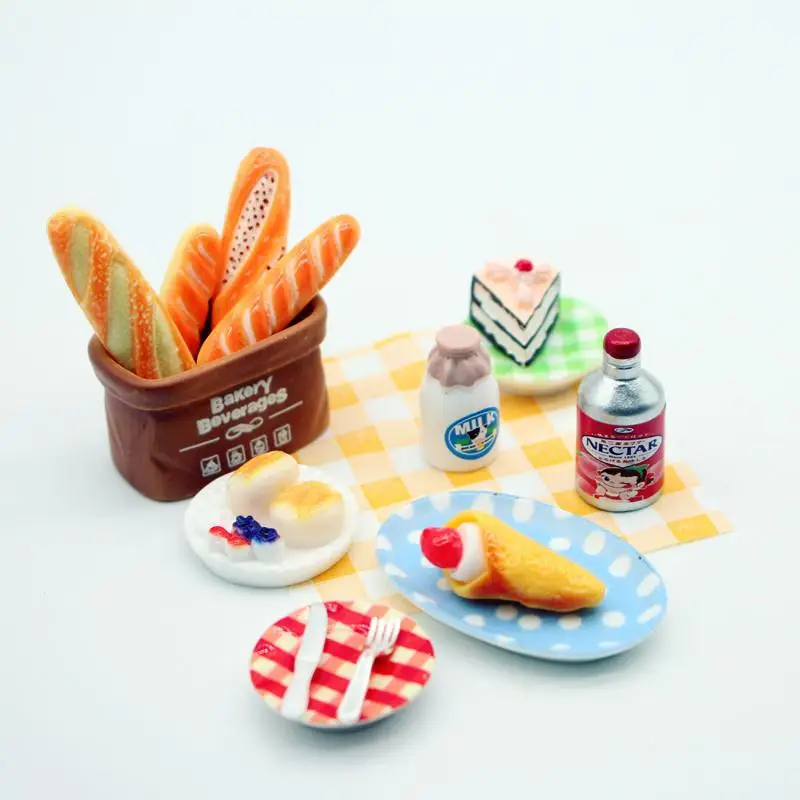 1세트 인형집 미니 아침식사 놀이 딤섬 빵 잼 접시 모델 미니어처 주방 요리 베이킹 모델 DIY 인형 액세서리