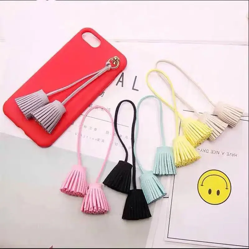 5Pcs 3cm Pull Ring Double Head Faux Leather Tassels Fringe Bang Leather Tassel Trim Key Tassel For DIY Pendant Accessories