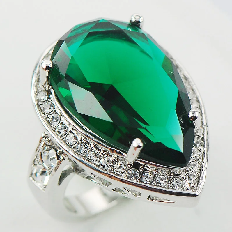 Simulated Emerald Fashion Women 925 Sterling Silver Ring Vintage Tibetan Silver Ring Black Red Green Enamel Big Ring F965