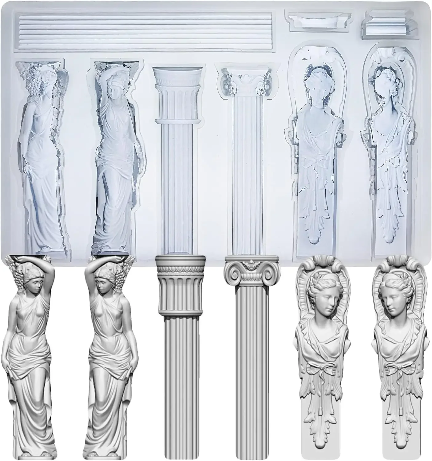 

Baroque Relief Embossed Art Silicone Mold Air Dry Clay Plaster, Decorative Column and Sculpture Statue Epoxy Resin Molds