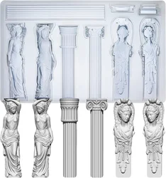 Baroque Relief Embossed Art Silicone Mold Air Dry Clay Plaster, Decorative Column and Sculpture Statue Epoxy Resin Molds