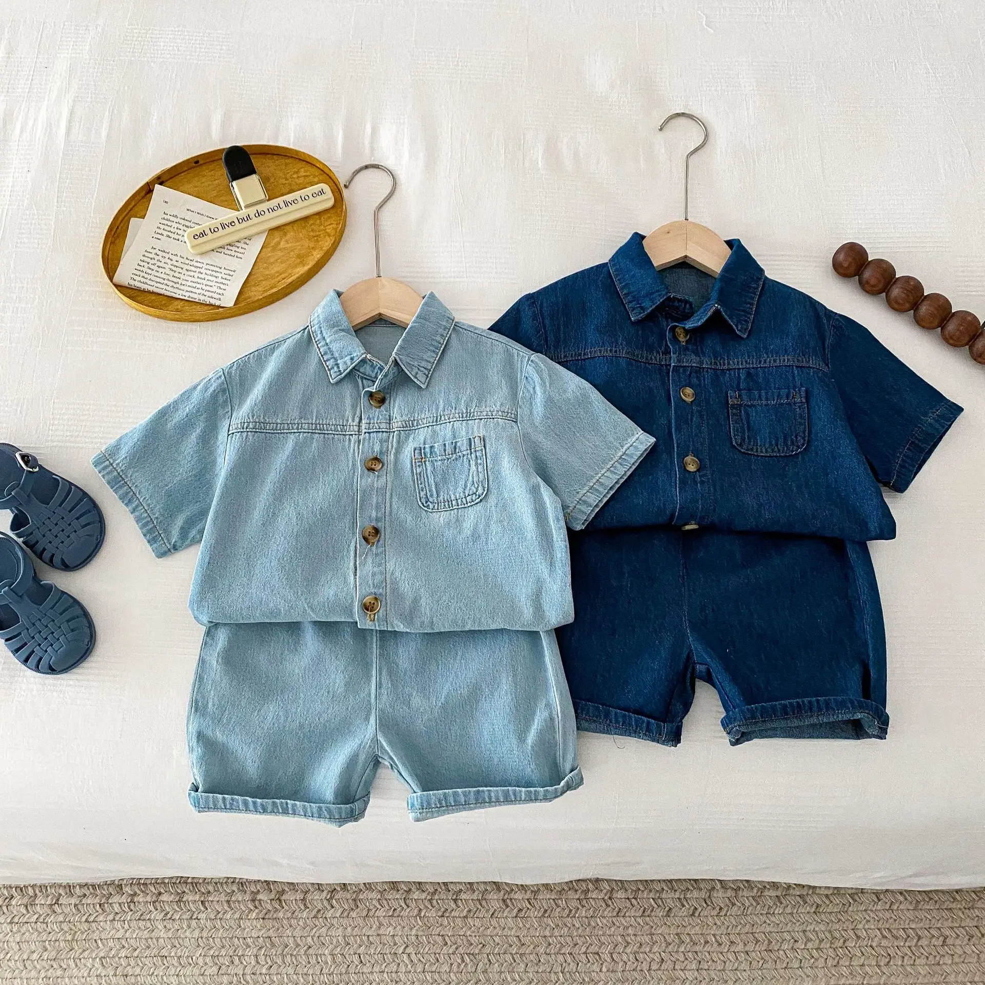 2026 New Kids Clothing Set Denim Girls Clothes Suit Denim Shirt And Shorts 2 PCs  Boys Denim Set Children Outfit