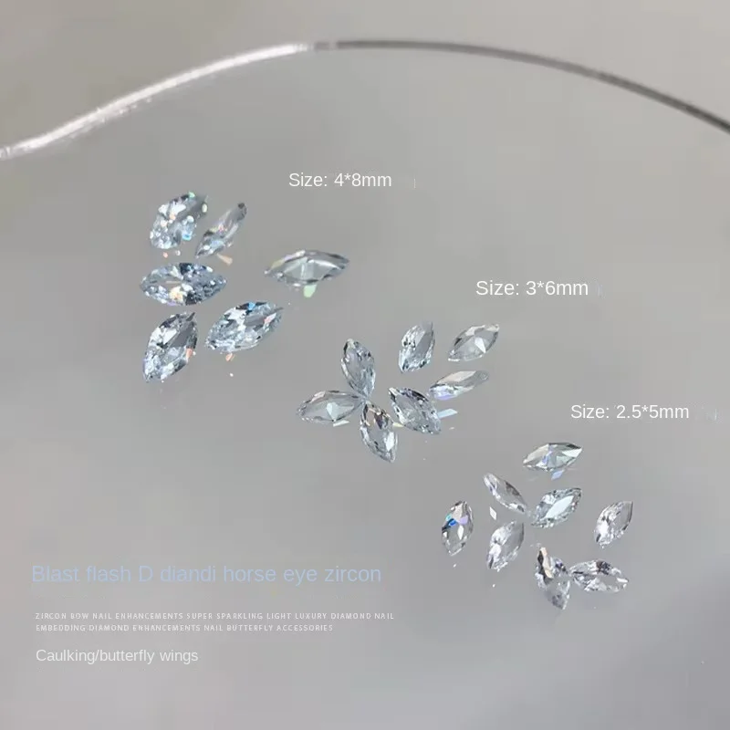 

20Pcs Transparent Horse Eye Zircon Nail Art Jewelry Sparkling White Big and Small Size Pointed Bottom Irregular Diamonds