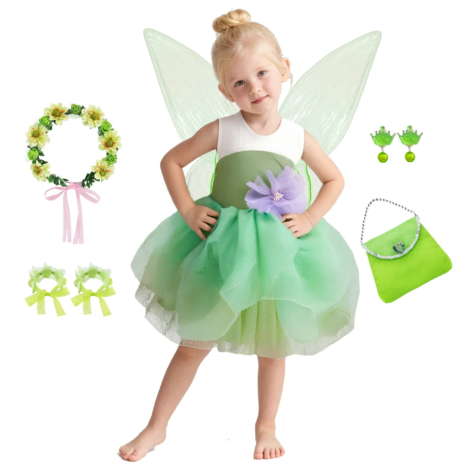 

Sweet Tinker Bell Role Playing Dress Girls Summer Breathable Performance Clothes Kindergarten Graduation Ceremony Fairy Dress