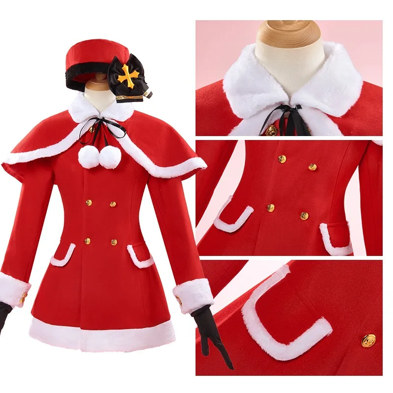 لعبة سومي سيرينا كوسبلاي زي أزرق أرشيف ملابس عيد الميلاد عباءة معطف أحمر مع إكسسوارات مجموعة كاملة لحفلات عيد الميلاد النسائية