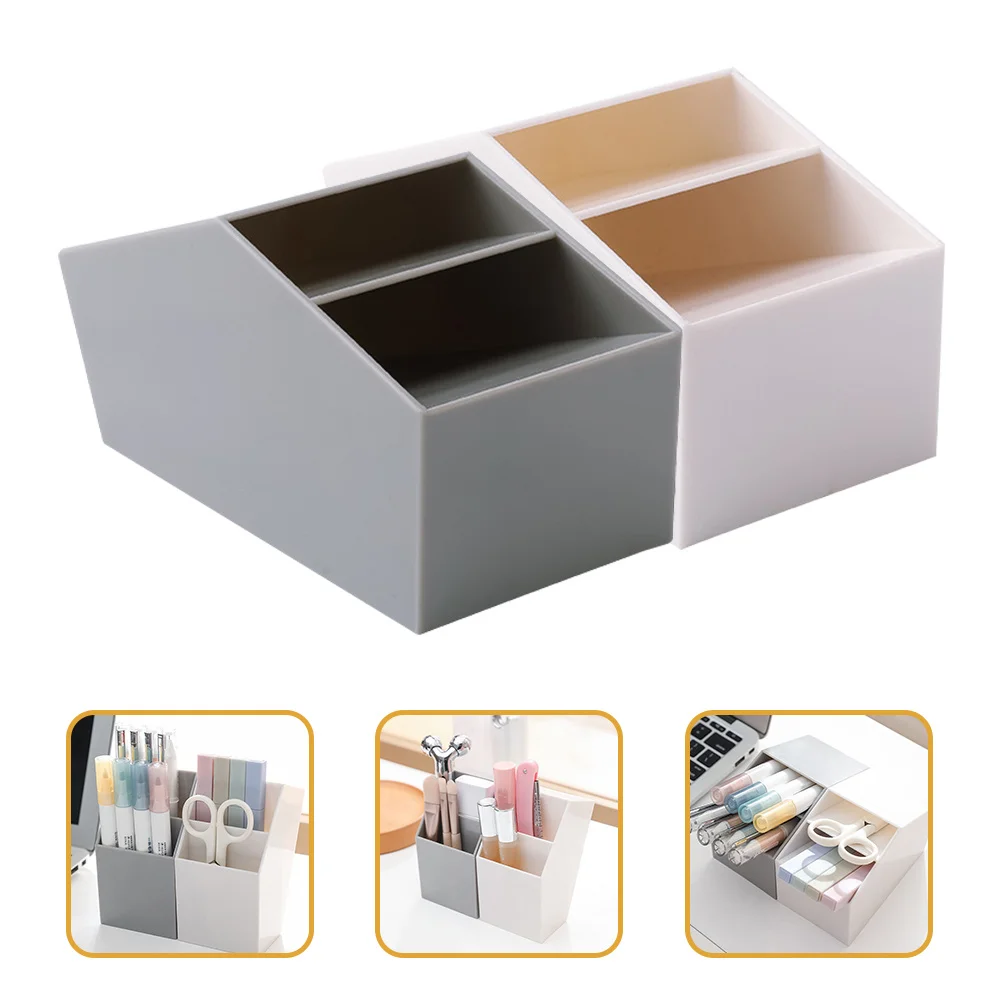 

2Pcs Desktop Pen Holder Multifunctional Storage Box Office Organizer Student Stationery Holder Portable Pencil Case