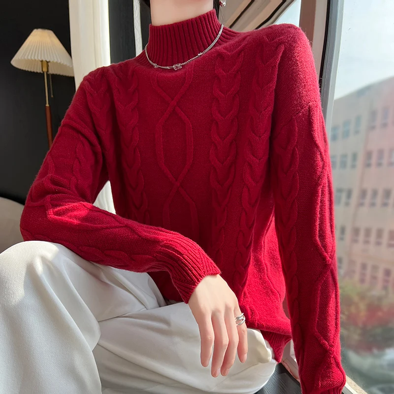 

Winter Women's Sweater Soft Warm Pullover 100% Pure Wool Sweaters Female Loose Large Size Thicken Knit Jumper Solid Ladies Tops