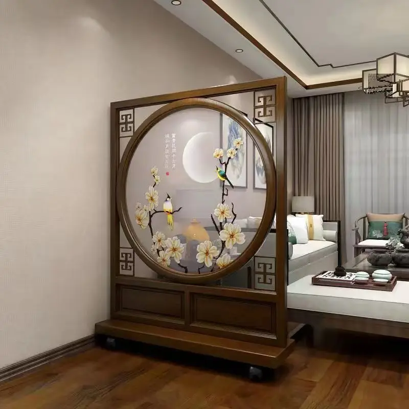Exquisite double-sided embroidered screen solid wood living room decorative ornament