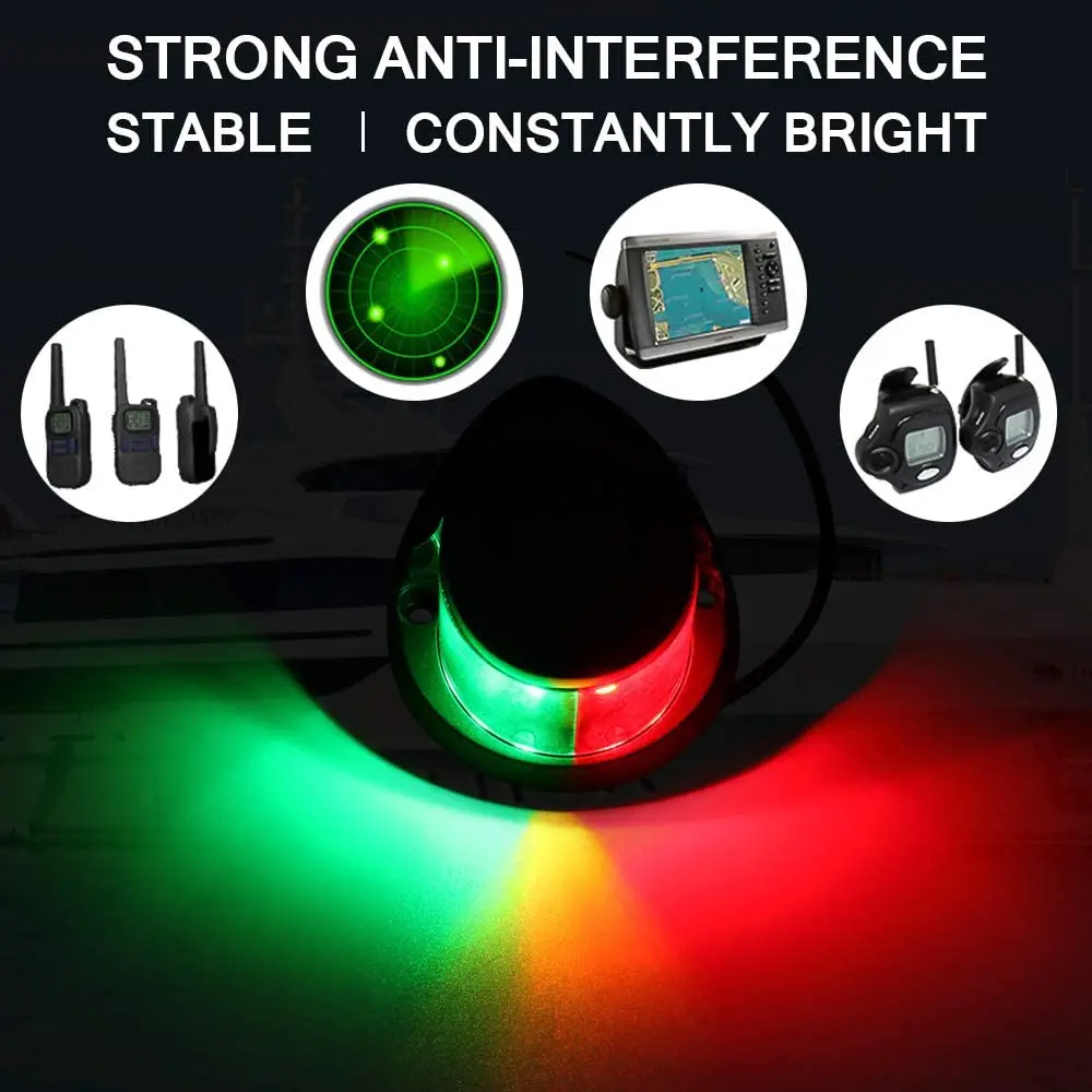 1Pcs 12V Navigation Lights LED Zinc Alloy Bow Light Marine Boat LED Red Green Pontoons Sailing Signal