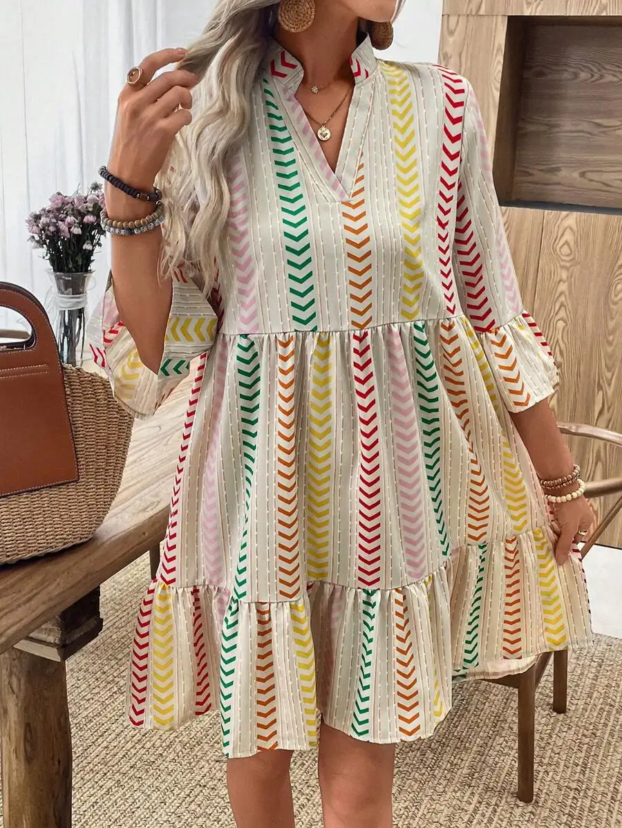 Elouméa Women Elegant V-Neck Layered Short Dress
