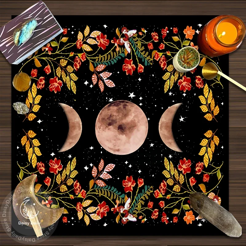 Triple Moon Flower Altar Cloth Tarots Tablecloth Divination Tablecloth Board Game Tarot Pad Astrology Oracles Board Game Mat