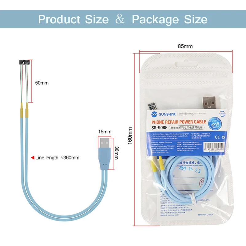 SUNSHINE SS-908F Dedicated Power Boot Test Cable for IP15 15Pro 15Plus 15PRoMax Universal Battery-free Power Supply Startup Line