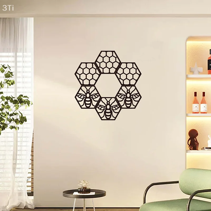 Artigianato in legno decorato a nido d'ape esagonale per pareti domestiche Decorazioni da cortile Pendenti scavati