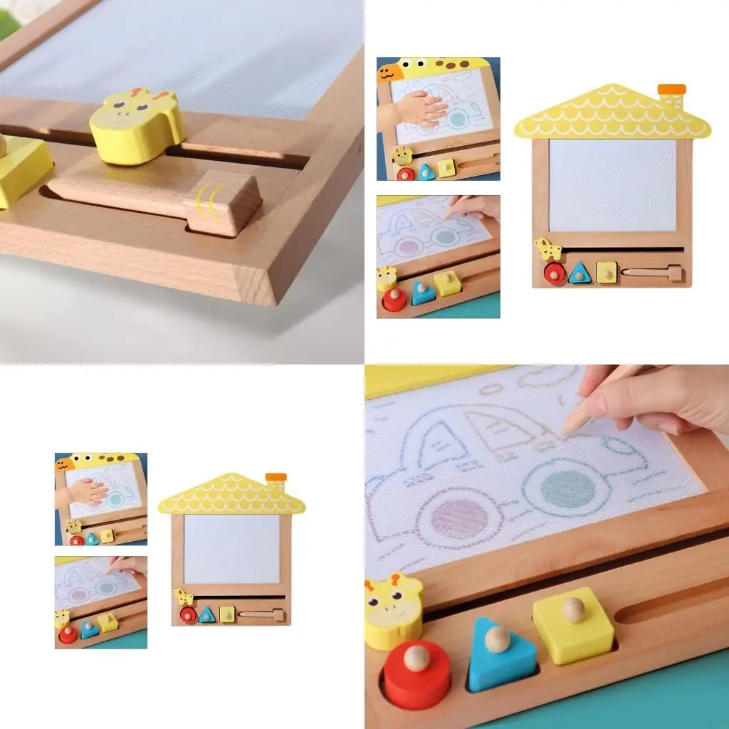 54DA Houten tekentafel speelgoed voor kinderen Magnetisch schilderbord met vormzegel en pen Vroeg leren Graffiti speelgoed voor