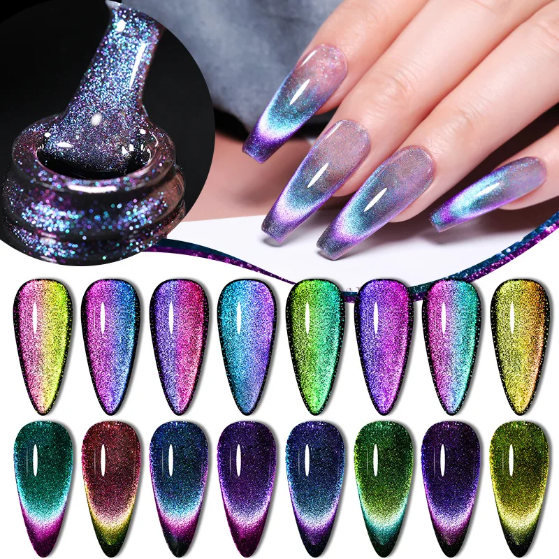 LILYCUTE 7ml Arcobaleno Gatto Gel magnetico Smalto per unghie gel glitter colorato Soak Off Nail Art Vernice gel UV Base nera necessaria