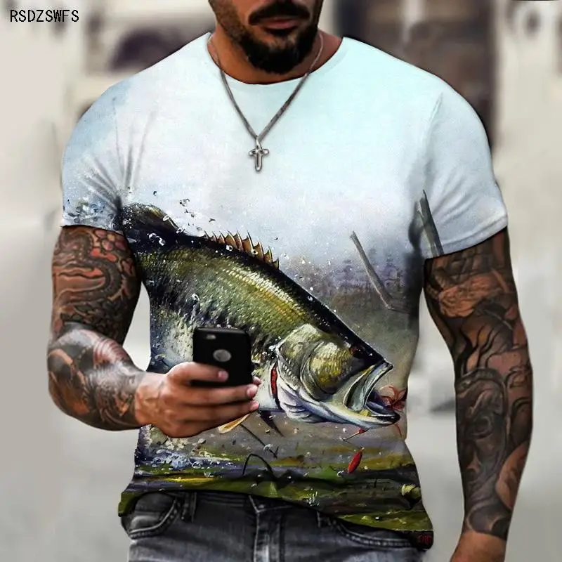 Wild Fishing 3D Printing Men\'s Round Neck T-shirt, Essential Clothing For Friends Of Fishing, Street Casual Oversize S-5XL