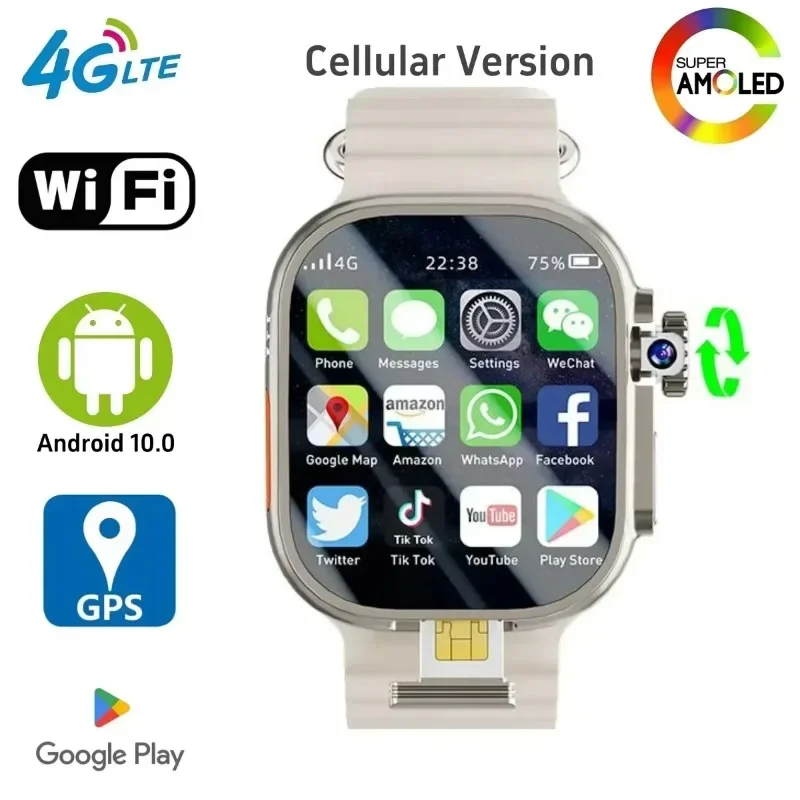 DW99Ultra Max Smartwatch 4G Android 10.0 2.2inch Amoled Rotary Camera Video Call GPS WIFI App Download DW99 Smart Watch Men