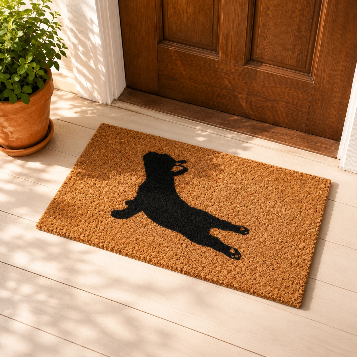 Custom Pet Coir Doormat Personalized Dog Silhouette Welcome Mat Non Slip Dirt Trapper Front Door Entrance Gift For Pet Lovers