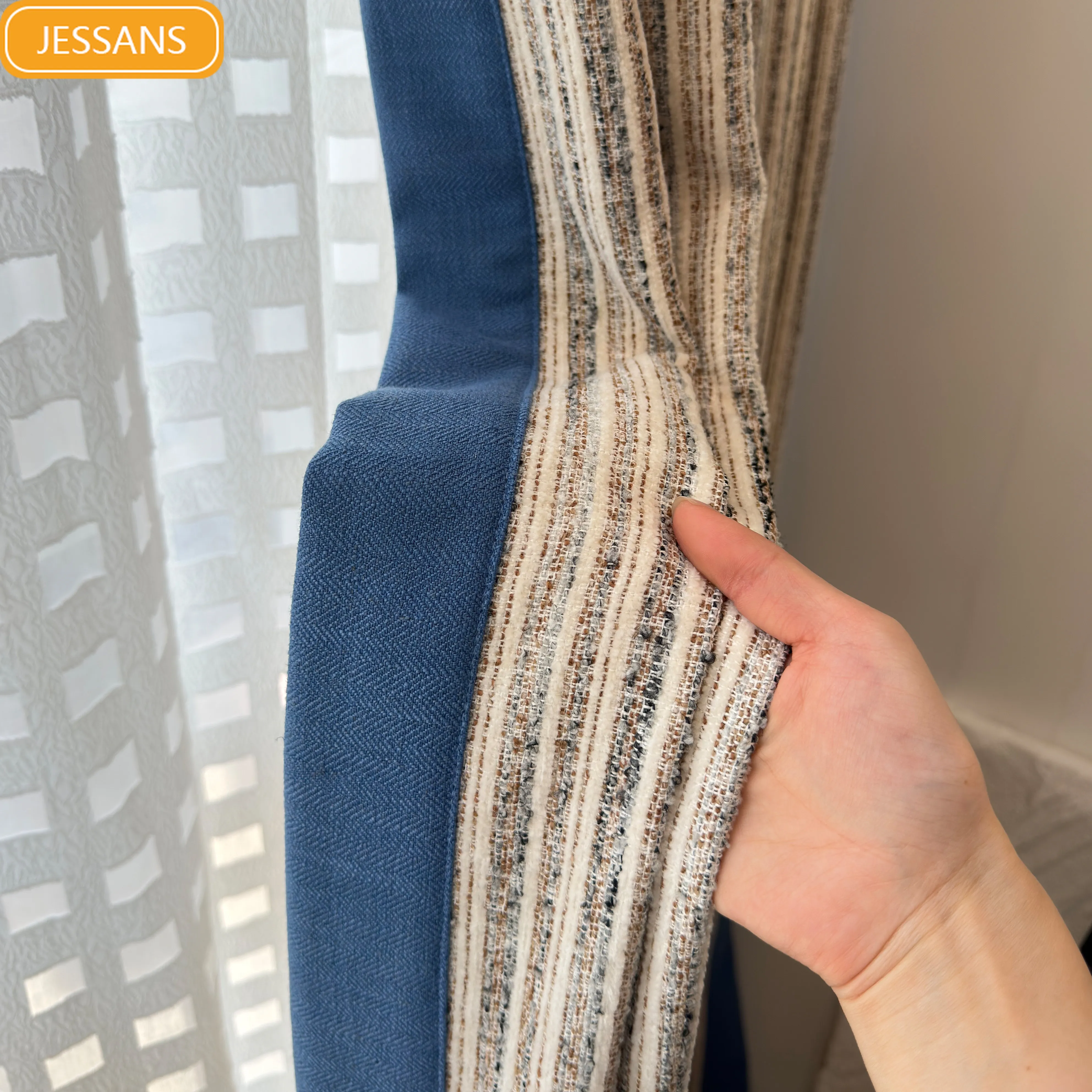 Minimalist Striped Coffee Mixed Jacquard Thickened Chenille Curtains for Living Room and Bedroom Custom Curtains