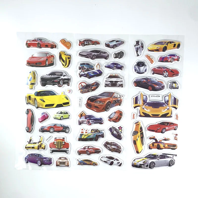 12 Sheets/Set Cartoon Car Sticker 3D Bubble Stickers Scrapbooking for Kids Home Decor Diary Notebook Label Toy