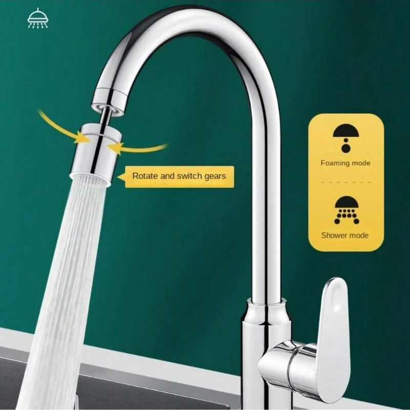 2 Mode Adjustable Kitchen Faucet Aerator 360° Rotary Splashback Sink Tap Nozzle Bubbler Pressurized Water Filter Diffuser