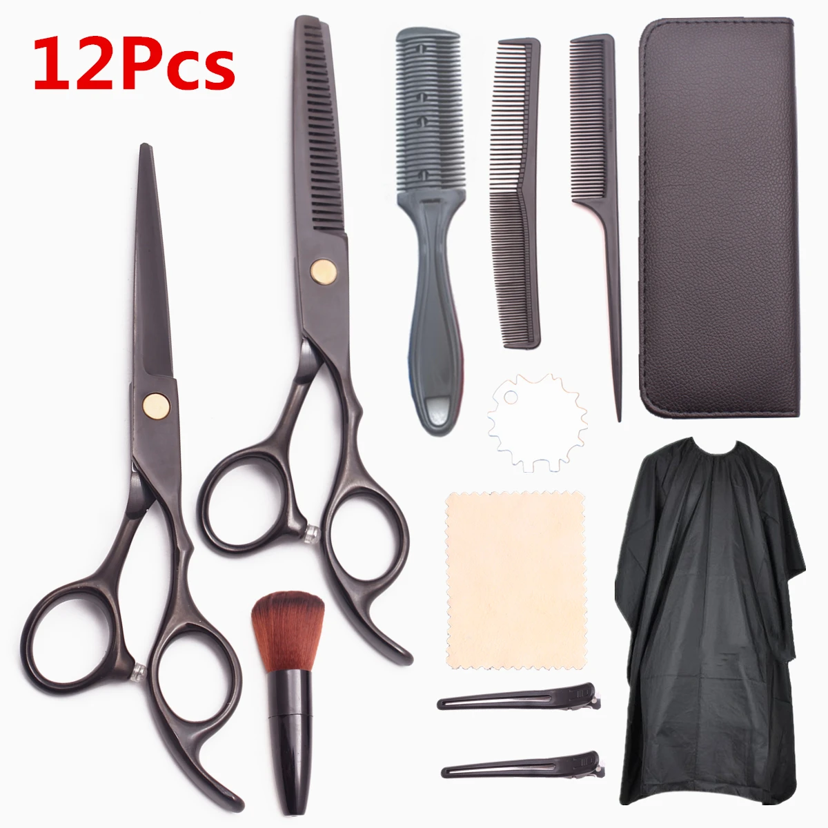 12Pcs Set 6\'\' Hair Scissors Professional Hairdressing Cutting Thinning Combs Haircut Shears Barbers Wrap Clips Japan Steel C1005